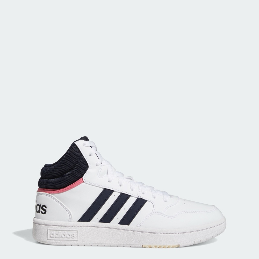 Adidas Men's White and Black Sneakers with Pink Accent